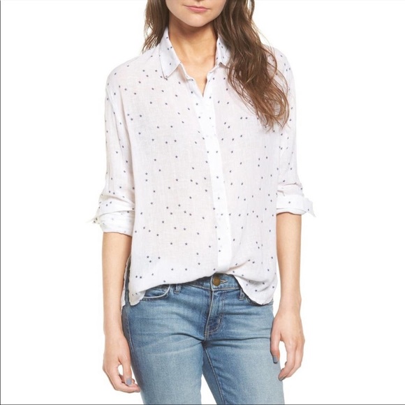 Rails Stars XS Collared Button Down White Blouse - Picture 1 of 8
